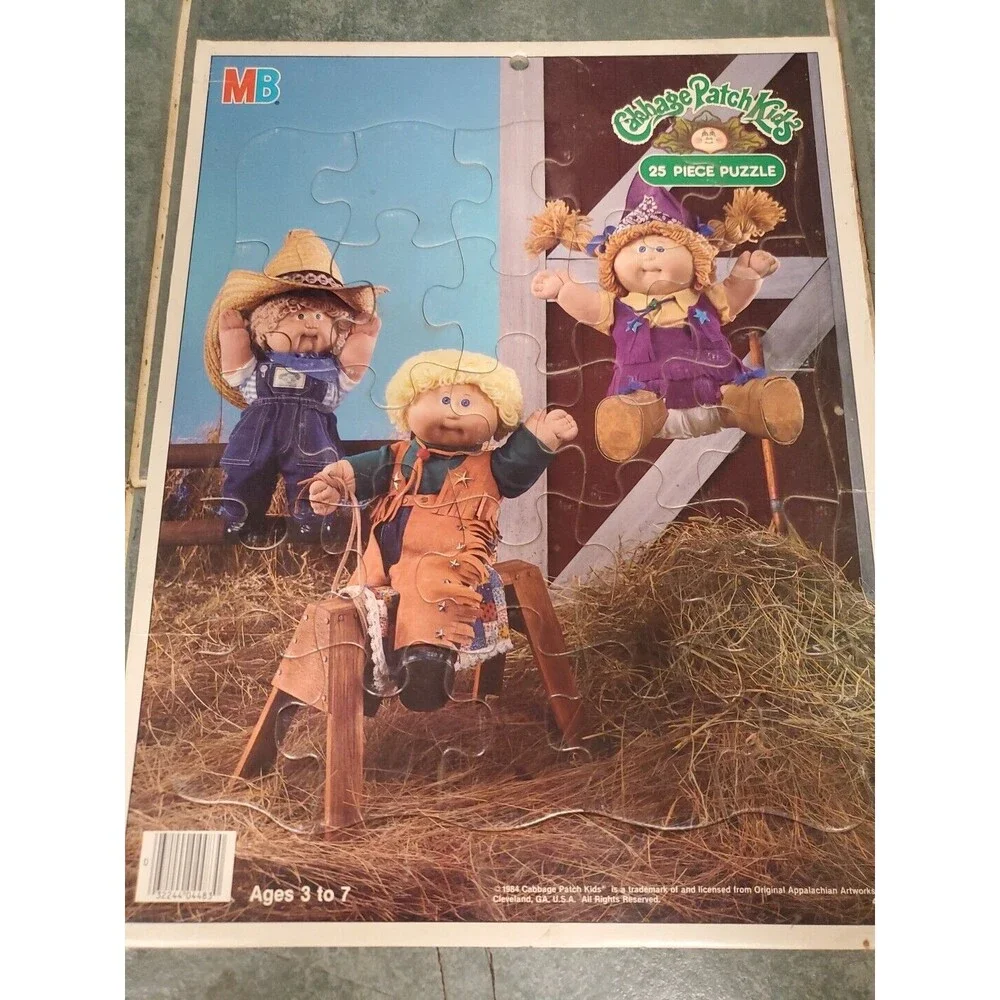 Cabbage Patch Kids 25 Pc Frame Tray Puzzle~1984 Milton Bradley 11.5x14.5 Farmer